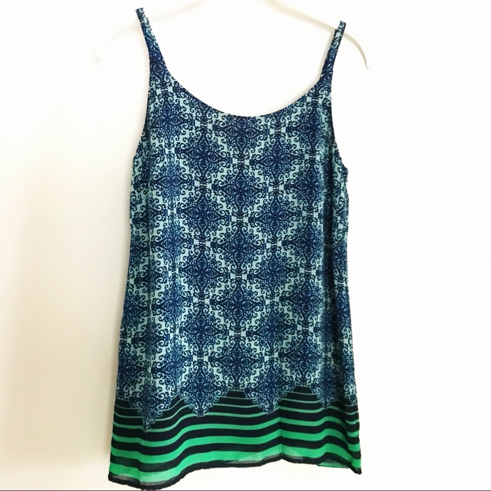 CAbi Blue Medallions/ Green Stripes Sleeveless